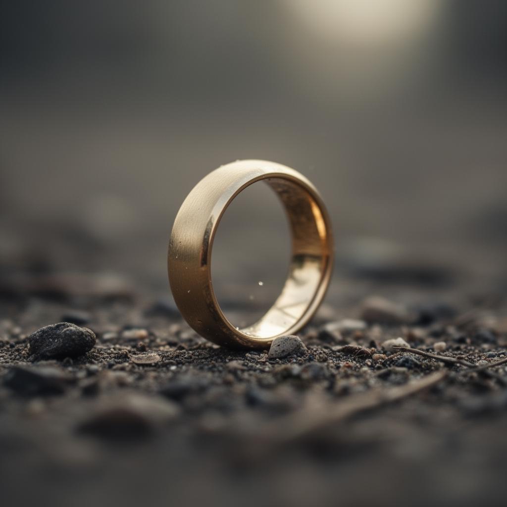 Aliança de ouro caída no chão, simbolizando um amor perdido